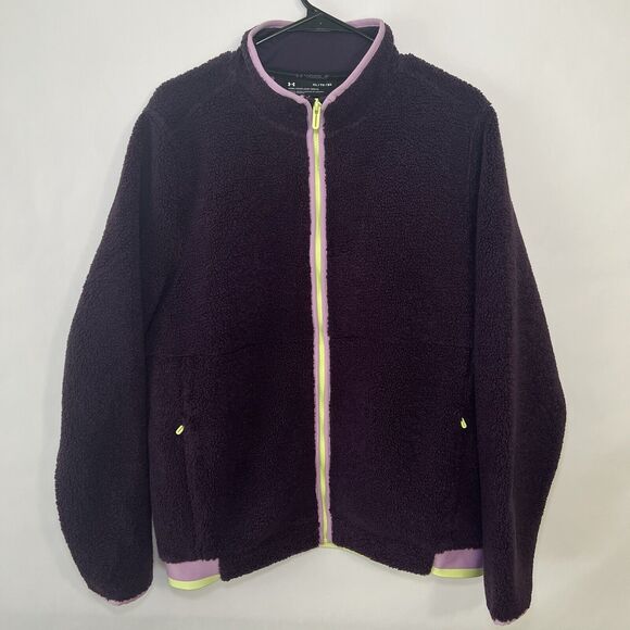 Under Armour Golf Full Zip Sherpa Fleece Jacket Womens Size XL Purple Yellow - Picture 1 of 12